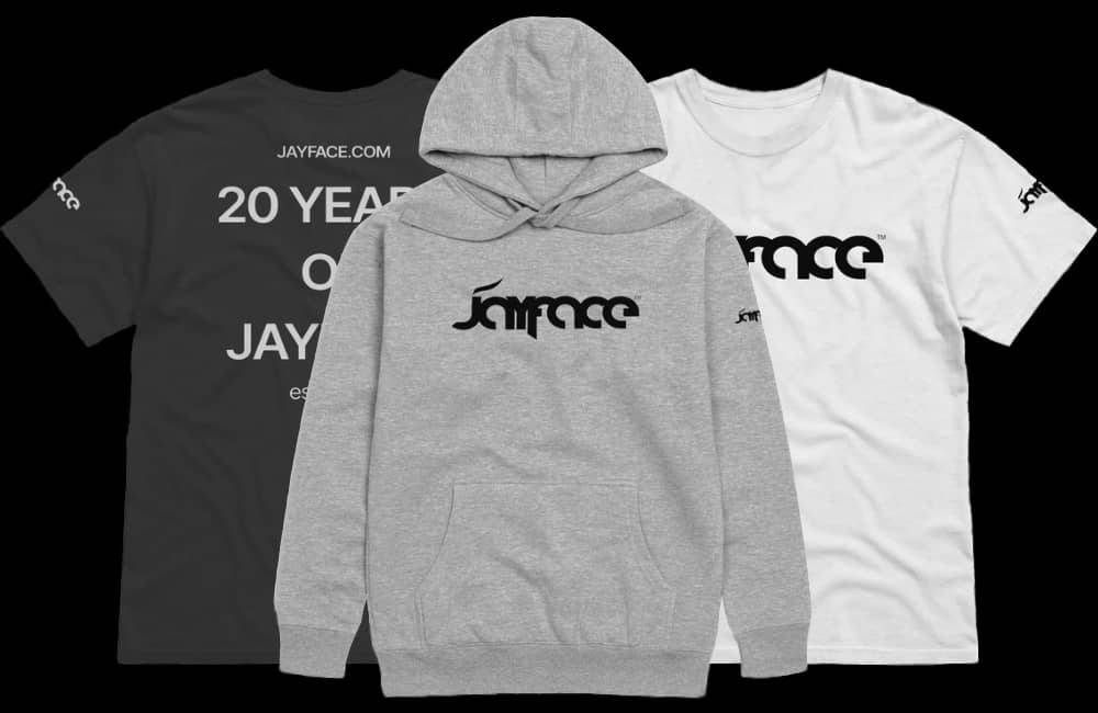 A preview of Jayface t-shirts from the official merch collection